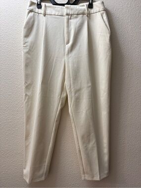 ZARA White High Waisted Pleated Dress Pants Trousers Women’s L Ecru Ivory Career